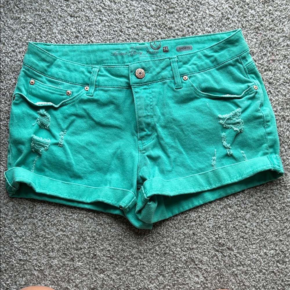Faded Glory Turquoise Distressed Jean Shorts